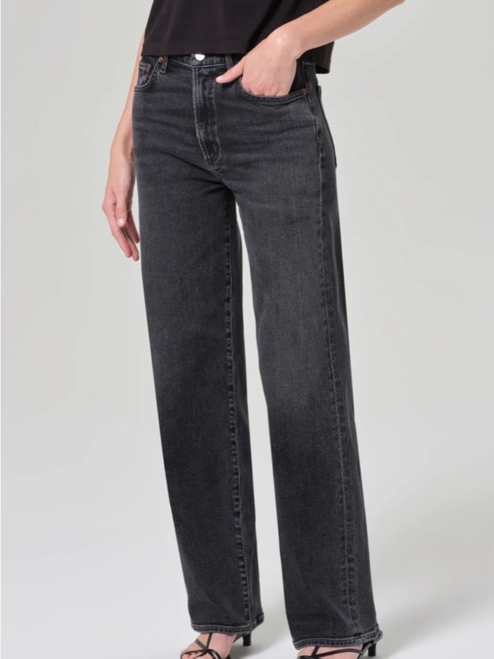 Agolde Harper Classic Medium-Rise Straight Leg Jeans - Washed Black